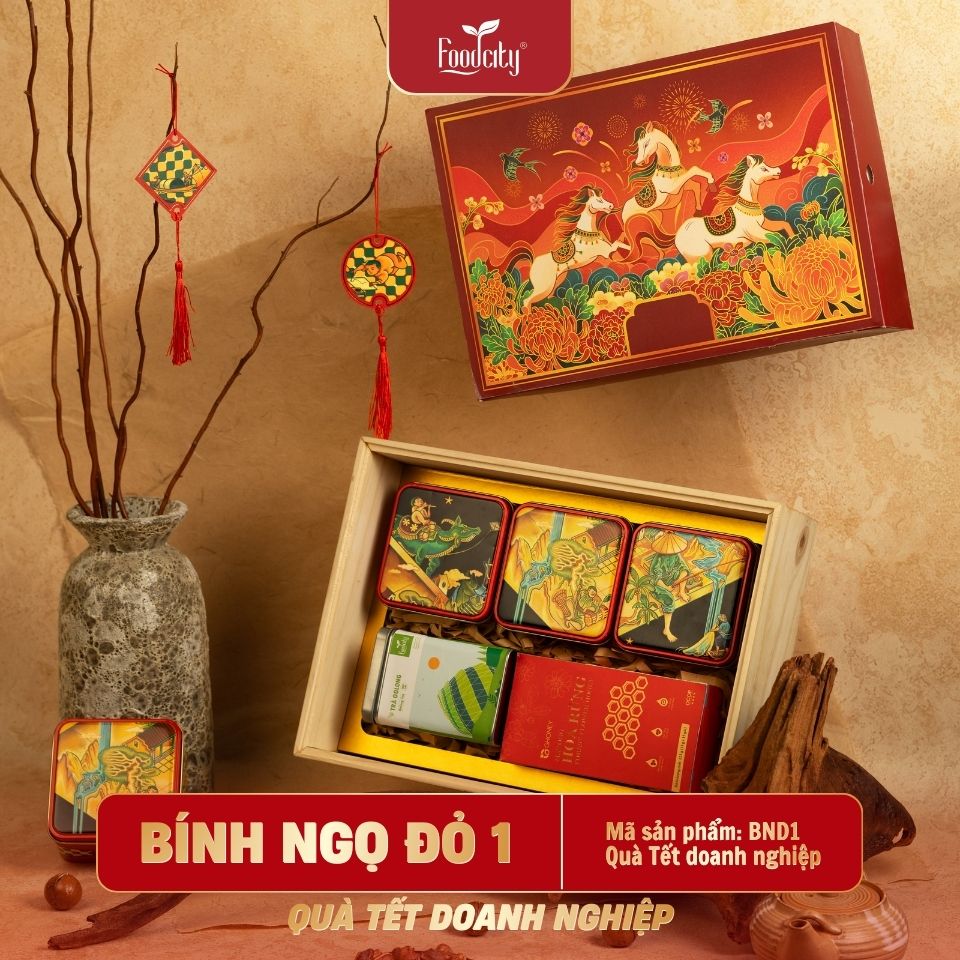 Hộp quà Tết doanh nghiệp 2027 Bính Ngọ 1 phiên bản đỏ