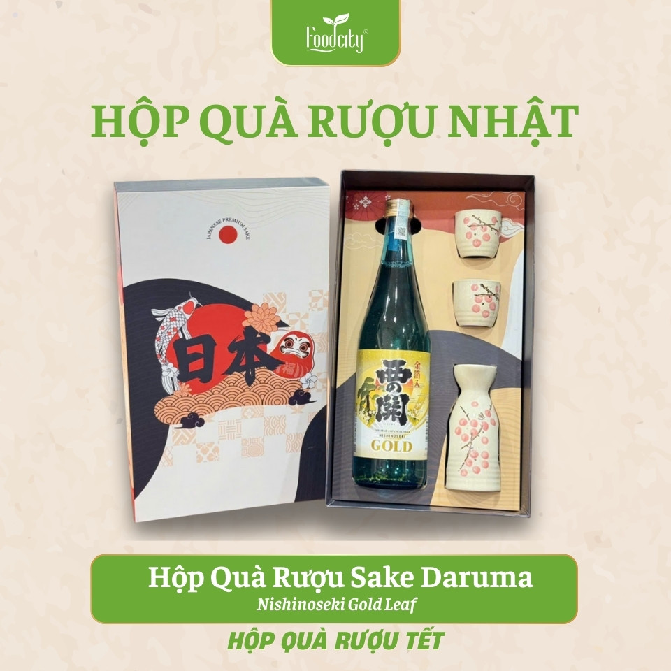 Hộp Quà Rượu Sake Daruma đơn Nishinoseki Gold Leaf 720ml