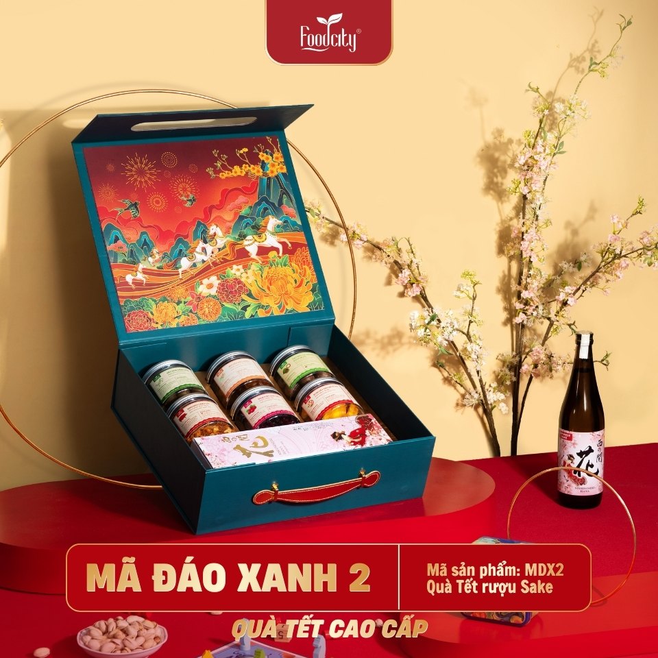 Hộp quà Tết Cao Cấp 2027 Mã Đáo 02 phiên bản xanh