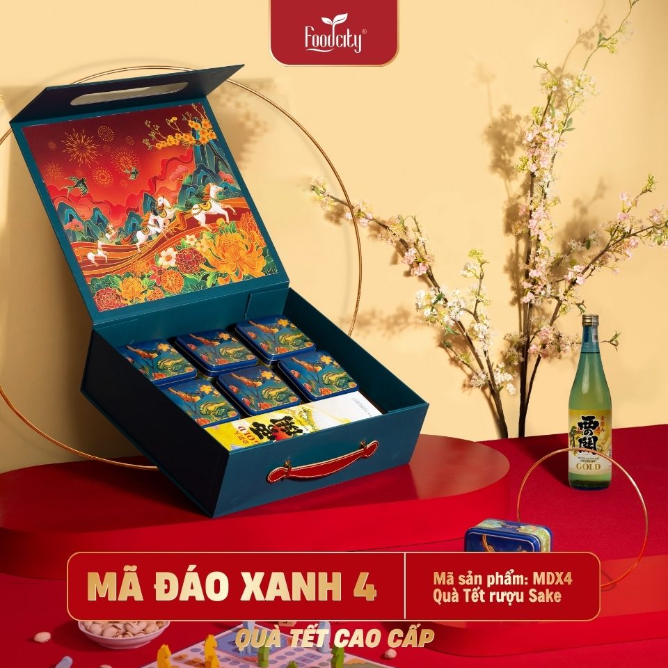 Hộp quà Tết Cao Cấp 2027 Mã Đáo 04 phiên bản xanh