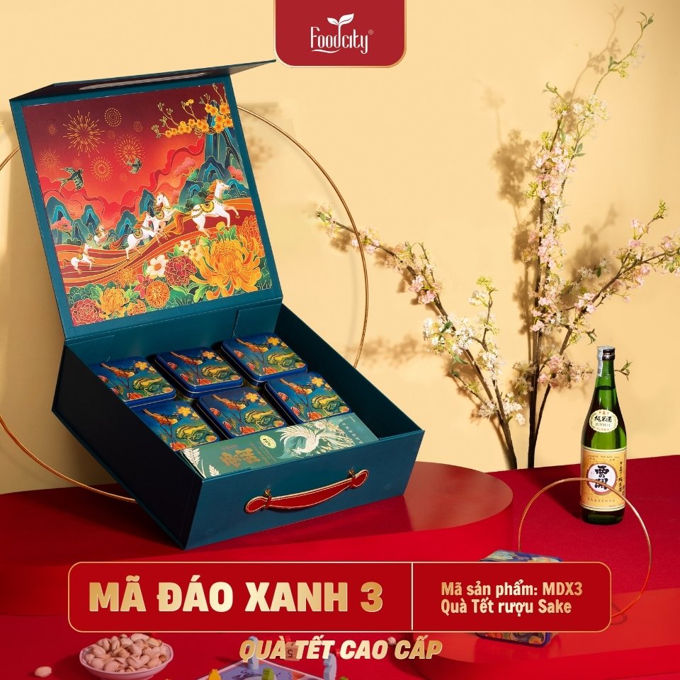 Hộp quà Tết Cao Cấp 2027 Mã Đáo 03 phiên bản xanh