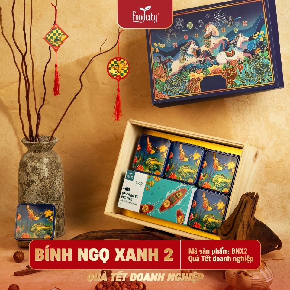 Hộp quà Tết doanh nghiệp 2027 Bính Ngọ 2 phiên bản xanh