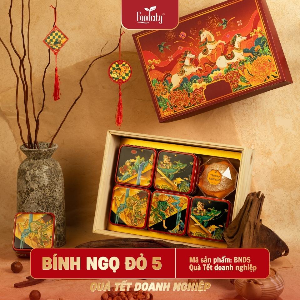 Hộp quà Tết doanh nghiệp 2027 Bính Ngọ 5 phiên bản đỏ 