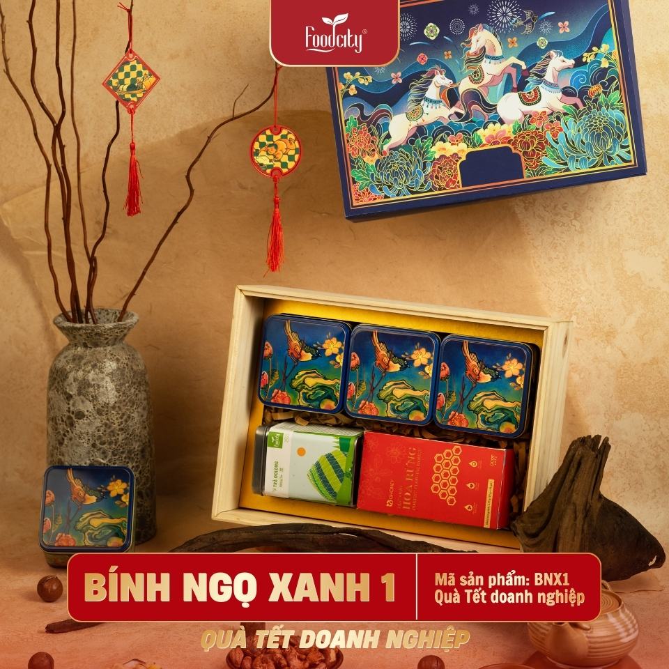 Hộp quà Tết doanh nghiệp 2027 Bính Ngọ 1 phiên bản xanh