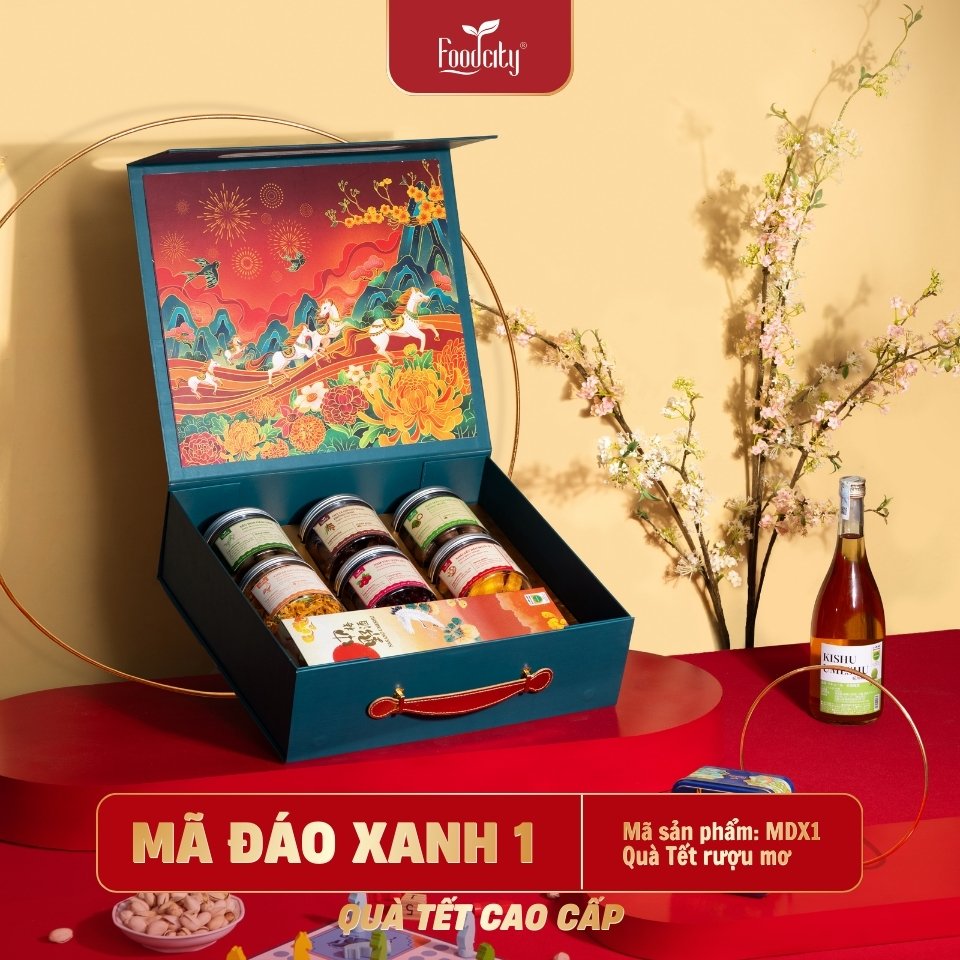 Hộp quà Tết Cao Cấp 2027 Mã Đáo 01 phiên bản xanh
