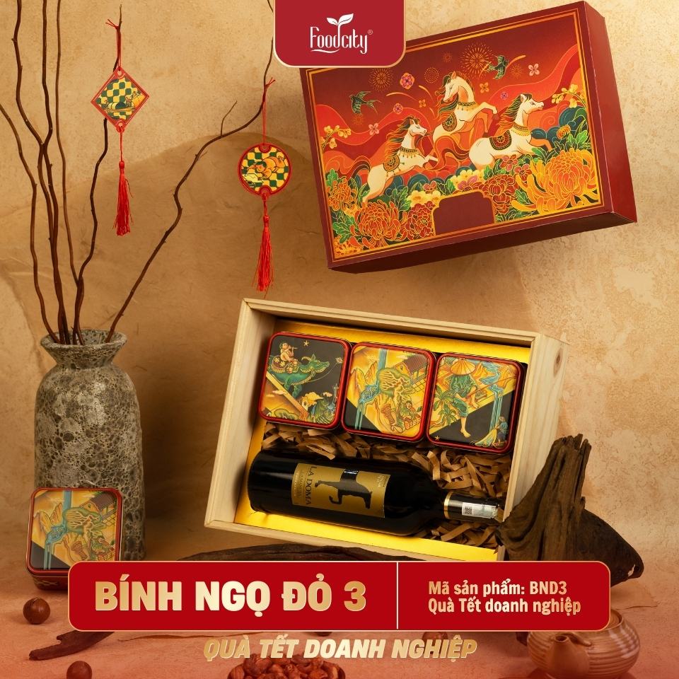 Hộp quà Tết doanh nghiệp 2027 Bính Ngọ 3 phiên bản đỏ 