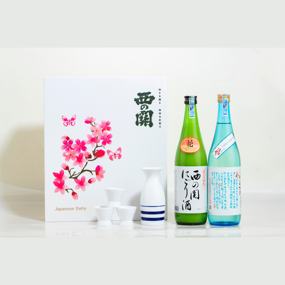 Hộp quà Hoa Anh Đào rượu sake Nishi no Seki Nigori + Hiya 720ml