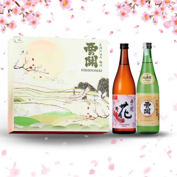 Hộp quà rượu sake Nắng Xuân Nishinoseki Hana và Junmai