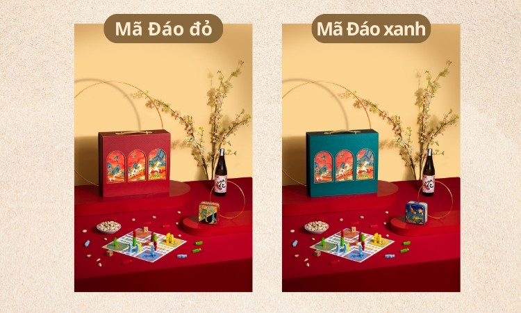 Hộp quà Tết cao cấp Mã Đáo phiên bản xanh và đỏ